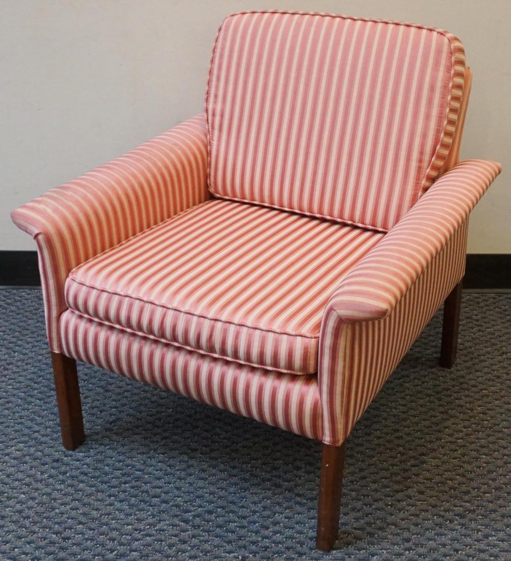 Appraisal: Hans Olsen Model Rosewood and Striped Upholstered Lounge Chair Reupholstered