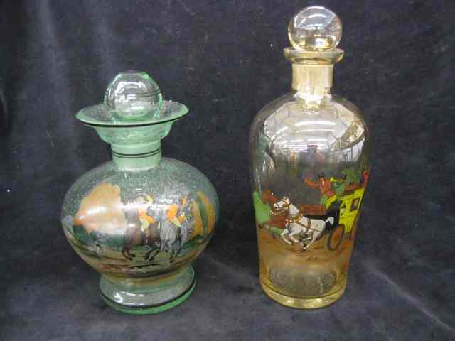 Appraisal: Art Glass Decanters coaching fox hunt scenes tallest '' excellent