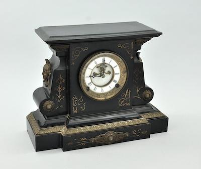 Appraisal: An Antique Black Enamel Cast Iron Mantle Clock ca Second