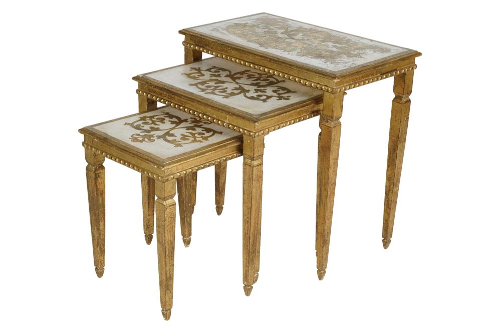 Appraisal: NEST OF THREE ITALIAN GILT PAINTED END TABLESCondition paint loss