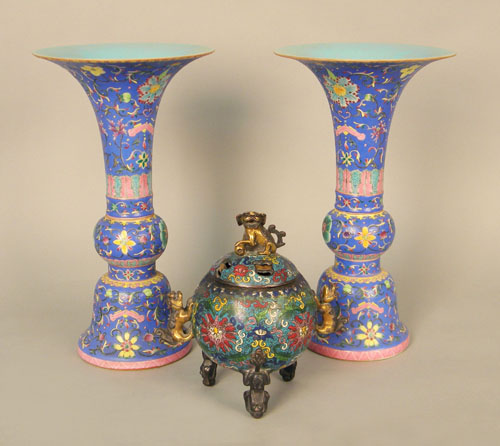 Appraisal: Pair of modern Chinese porcelain vases together with a cloisonn