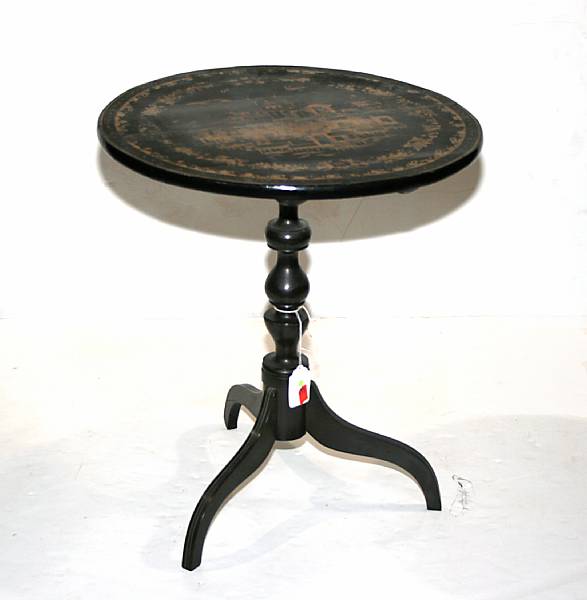 Appraisal: A Chinese export ebonized chinoiserie decorated tilt-top candlestand th century