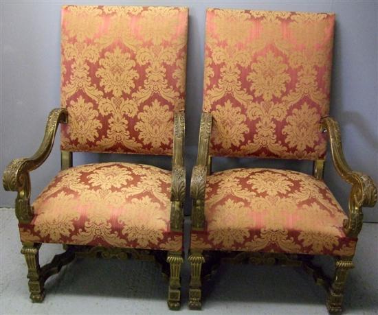 Appraisal: Pair of Baroque style gilt arm chairs with upholstered backs