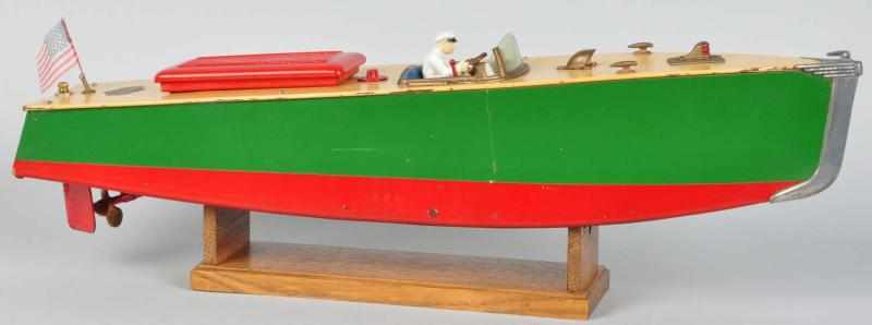 Appraisal: Orkin Craft Cruiser Motorboat Clockwork Toy Description American Working Tin