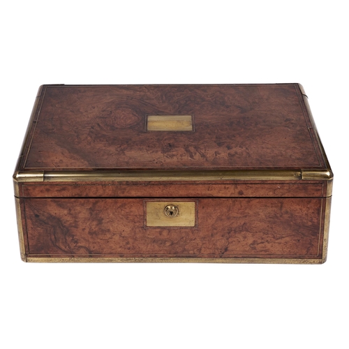 Appraisal: A Victorian brass mounted walnut writing box the fitted interior