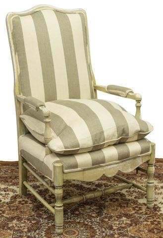 Appraisal: French style armchair th c distressed painted frame padded back