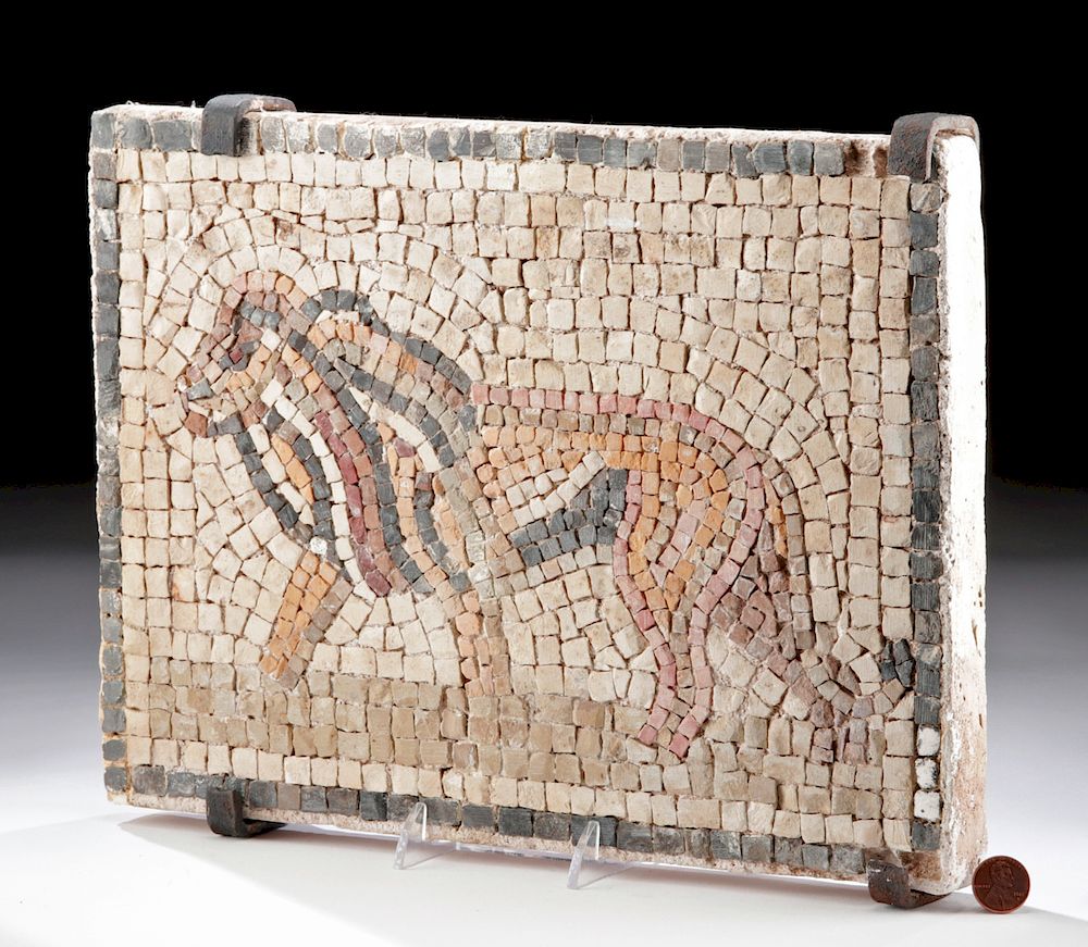 Appraisal: Stunning Roman Stone Mosaic of Lion Holiday Shipping Deadlines USA