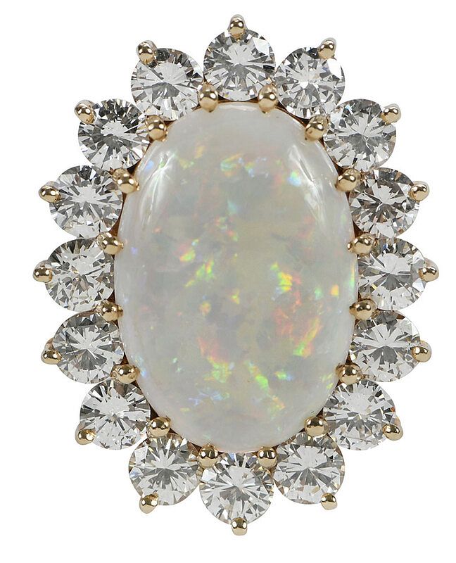 Appraisal: kt Opal and Diamond Ring oval opal cabochon approx x