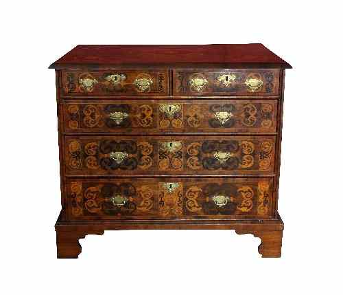 Appraisal: A William and Mary walnut and marquetry chest of three