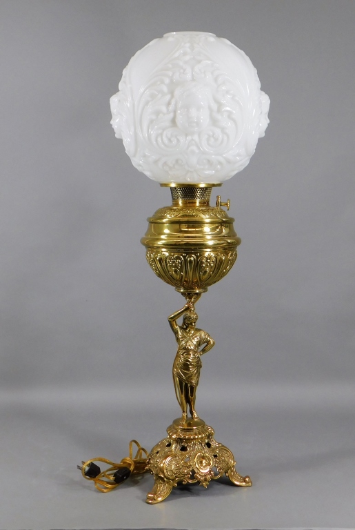 Appraisal: BRADLEY HUBBARD FIGURAL BRASS BANQUET LAMP Connecticut - th CenturyNeoclassical