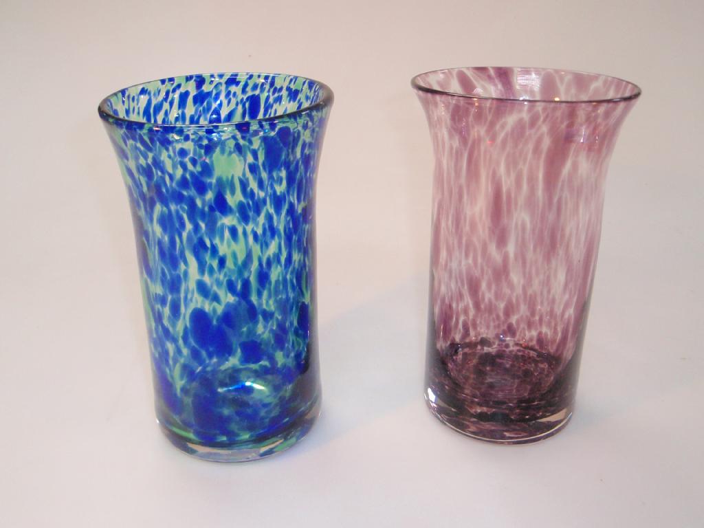 Appraisal: Two mottled glass cylinder vases one purple one blue both