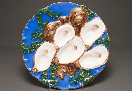 Appraisal: Limoges painted porcelain Turkey oyster plate late th early th