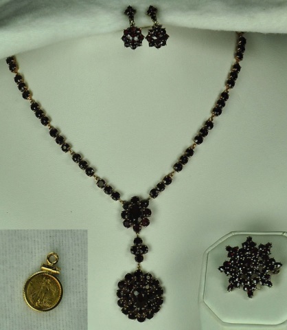 Appraisal: Garnet Costume SetIncluding gold plated necklace set with paste glass