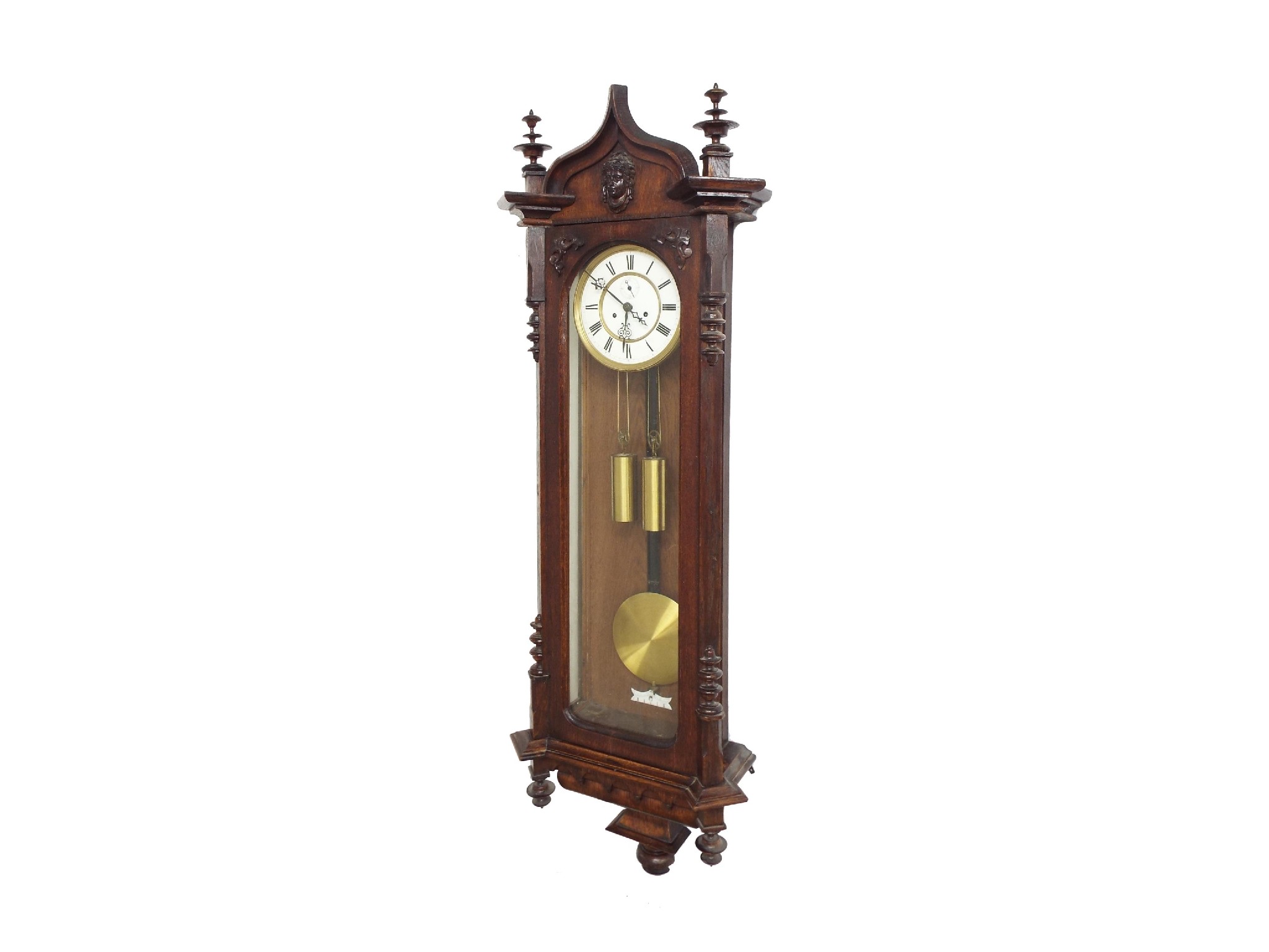 Appraisal: Oak double weight Vienna regulator wall clock the white dial