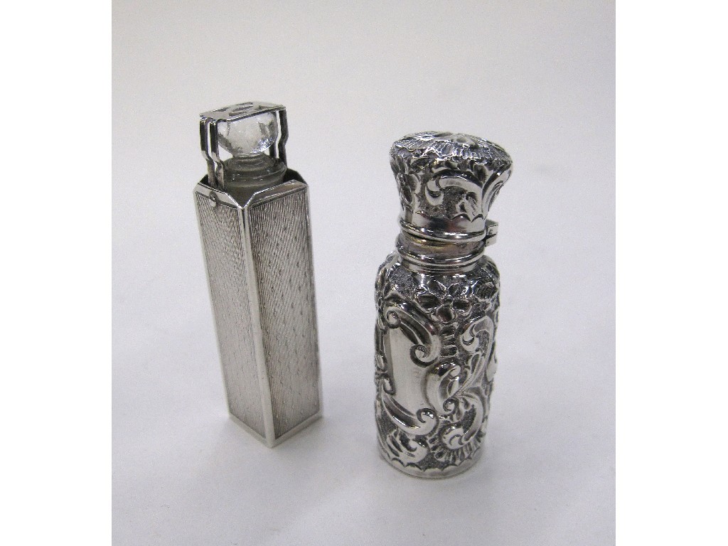 Appraisal: Lot comprising silver cased scent bottle with flip-top action and