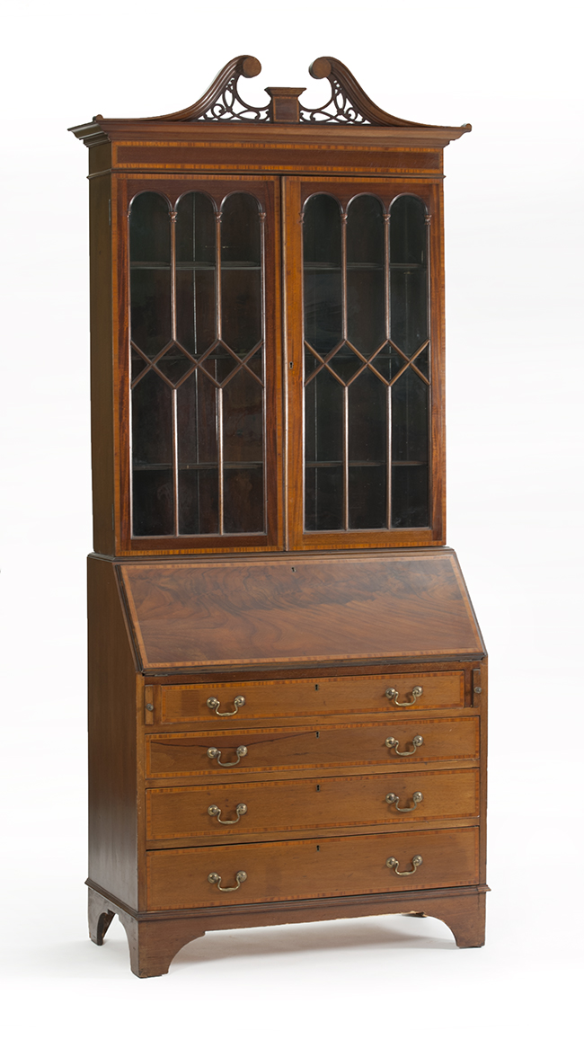 Appraisal: GEORGIAN-STYLE TWO-PART SECRETARY Late th Early th CenturyIn select mahogany