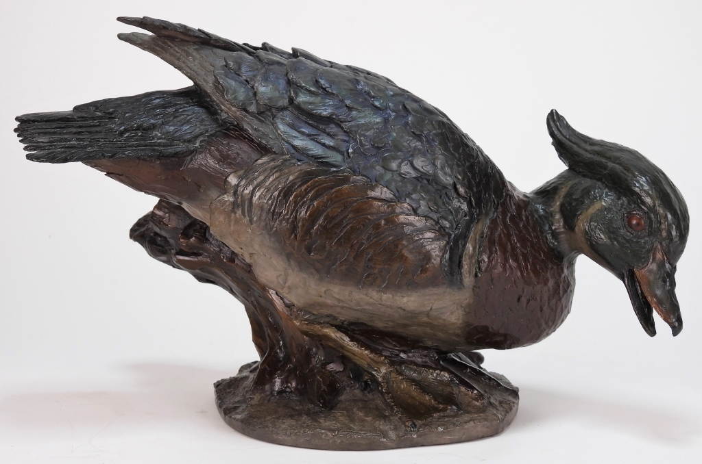 Appraisal: WILLIAM H TURNER WOOD DUCK BRONZE SCULPTURE Virginiab Naturalistic depiction