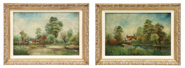 Appraisal: lot of Framed unsigned oils on canvas both featuring country