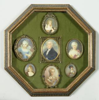 Appraisal: Framed collection of Portrait Miniatures Shadowbox framed collection of watercolor