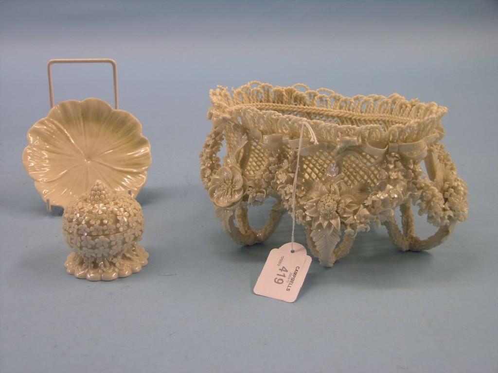 Appraisal: A fine Belleek basket draped with floral festoons impressed mark