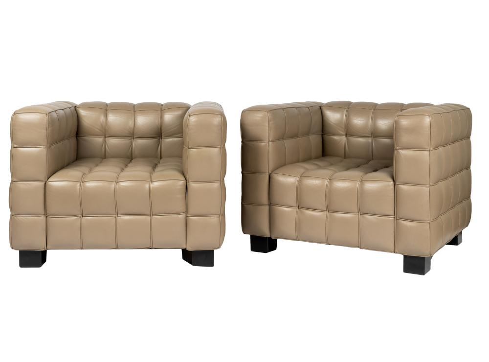 Appraisal: PAIR OF JOSEF HOFFMANN WITTMANN KUBUS CLUB CHAIRStaupe leather and