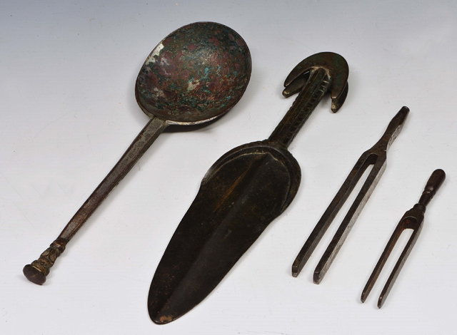 Appraisal: FOUR PIECES OF EARLY METAL WORK to include a seal