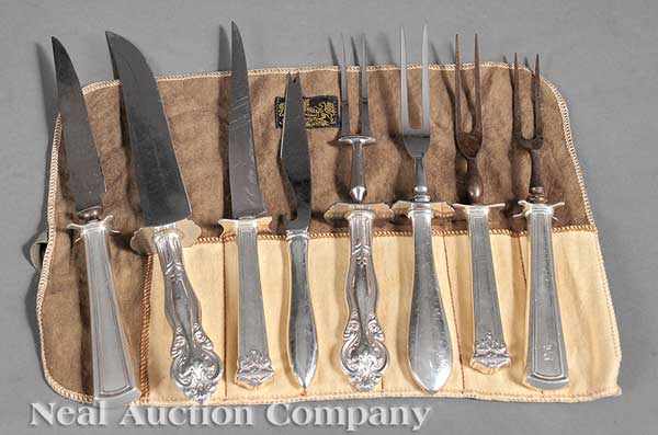 Appraisal: A Group of Vintage Silver-Handled Carving Pieces including a small