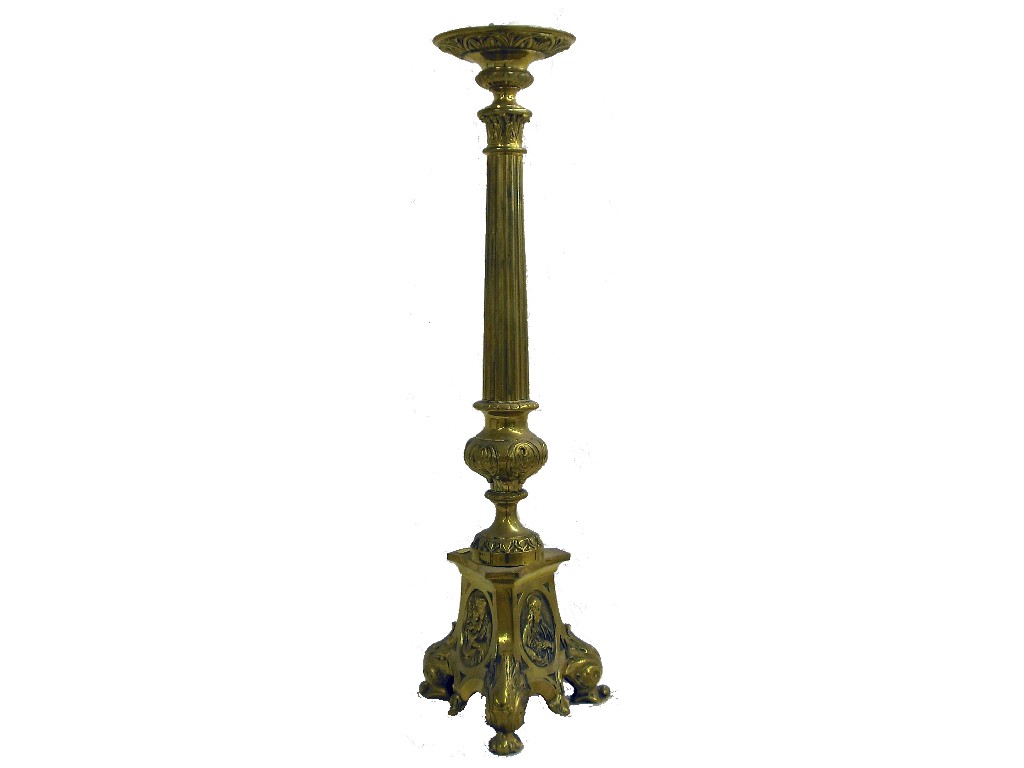 Appraisal: Large brass converted church candlestick the circular sconce over a