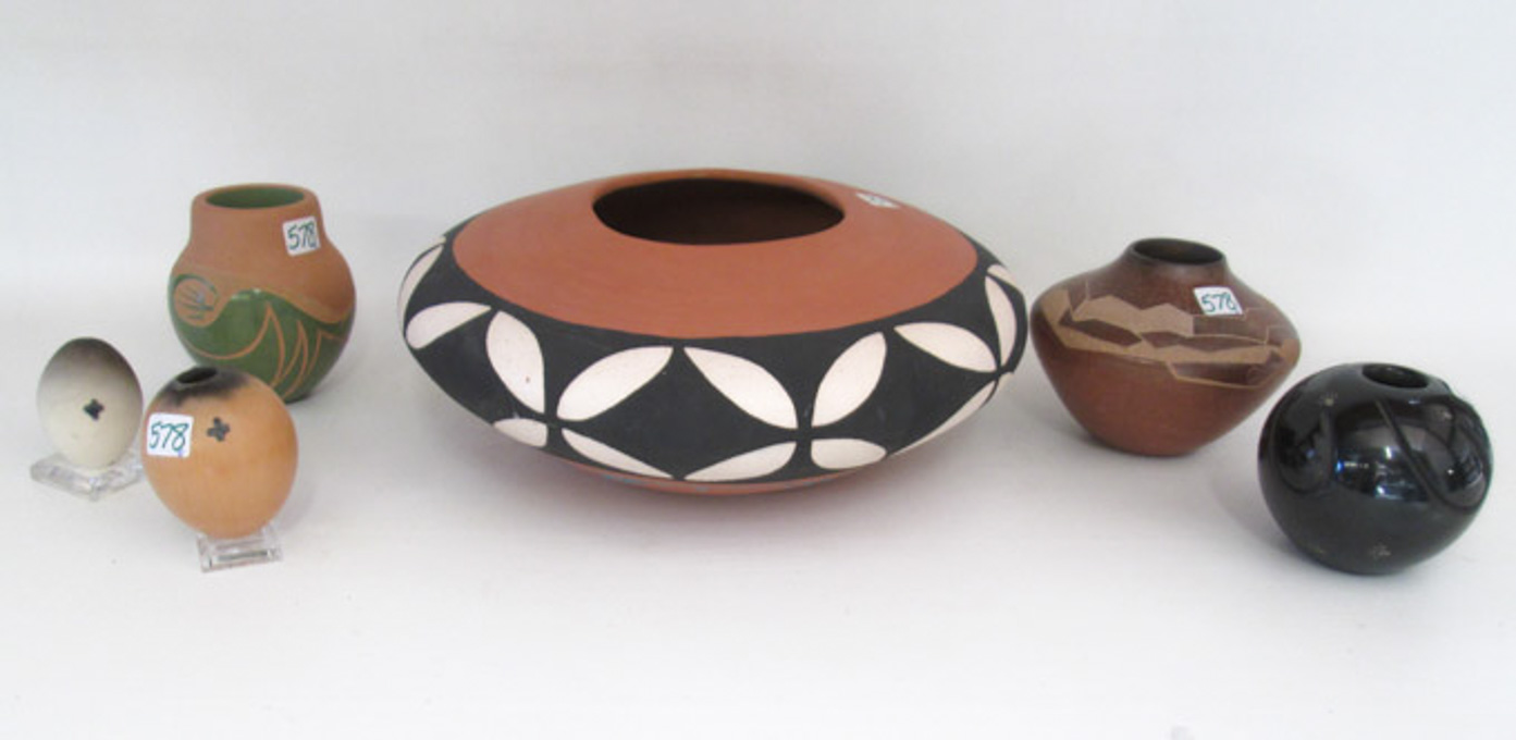 Appraisal: SIX SOUTHWEST POTTERY VESSELS the largest signed Brian Suina Cochiti