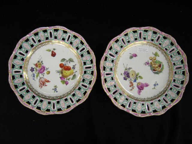 Appraisal: Pair of Meissen Porcelain Plates handpainted fruit floral openwork borders