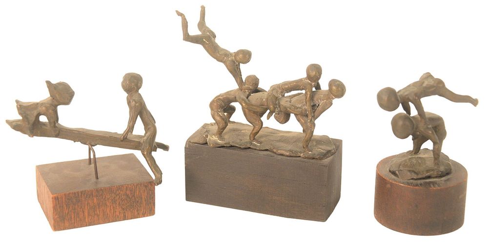 Appraisal: Three Frank Eliscu - Bronzes figural sculptures of children playing