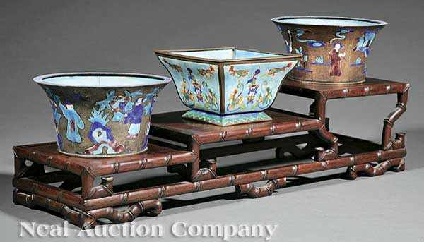 Appraisal: Three Chinese Cloisonn Enameled Copper Cachepots two of circular form