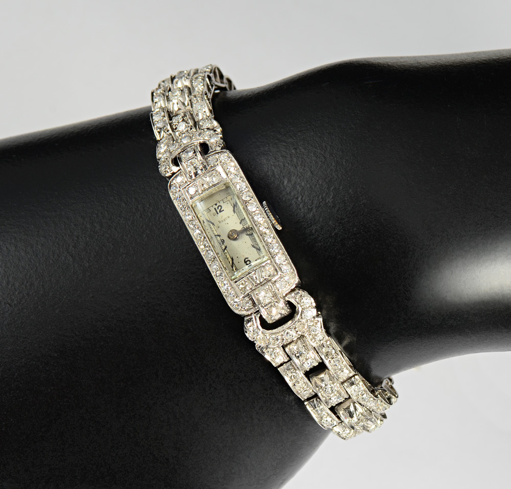 Appraisal: ROYCE PLATINUM DIAMOND LADIES WATCH The bracelet and case set