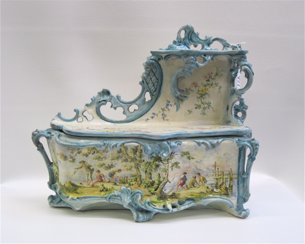 Appraisal: FRENCH FAIENCE ART POTTERY DRESSER BOX c hand painted under