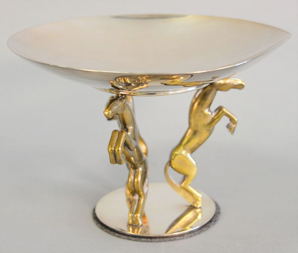 Appraisal: Puiforcat silverplate compote on figural tripod base of bronze tone