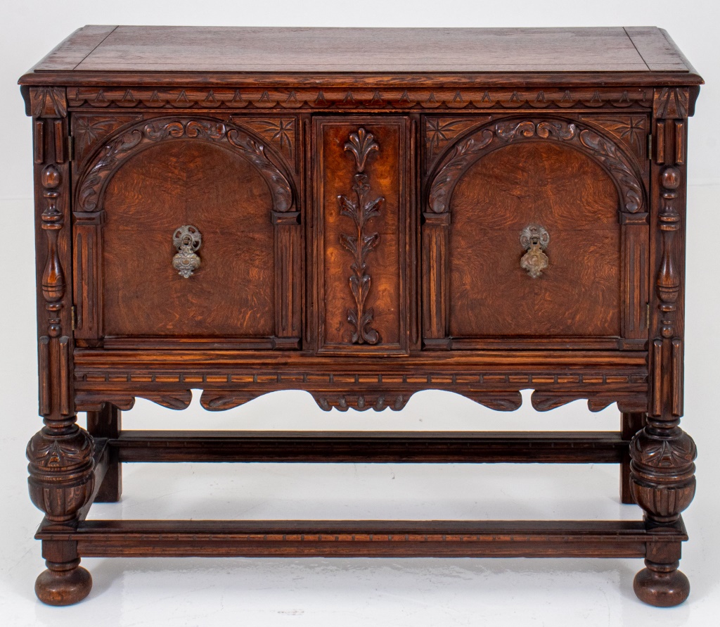 Appraisal: JACOBEAN STYLE SMALL OAK CABINET Jacobean style small oak cabinet