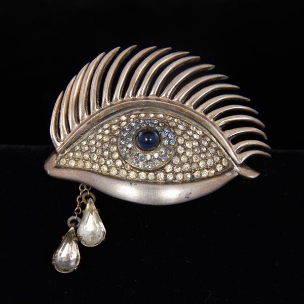 Appraisal: Mazer Sterling Silver Pave' Eye pin with rhinestone drop tears