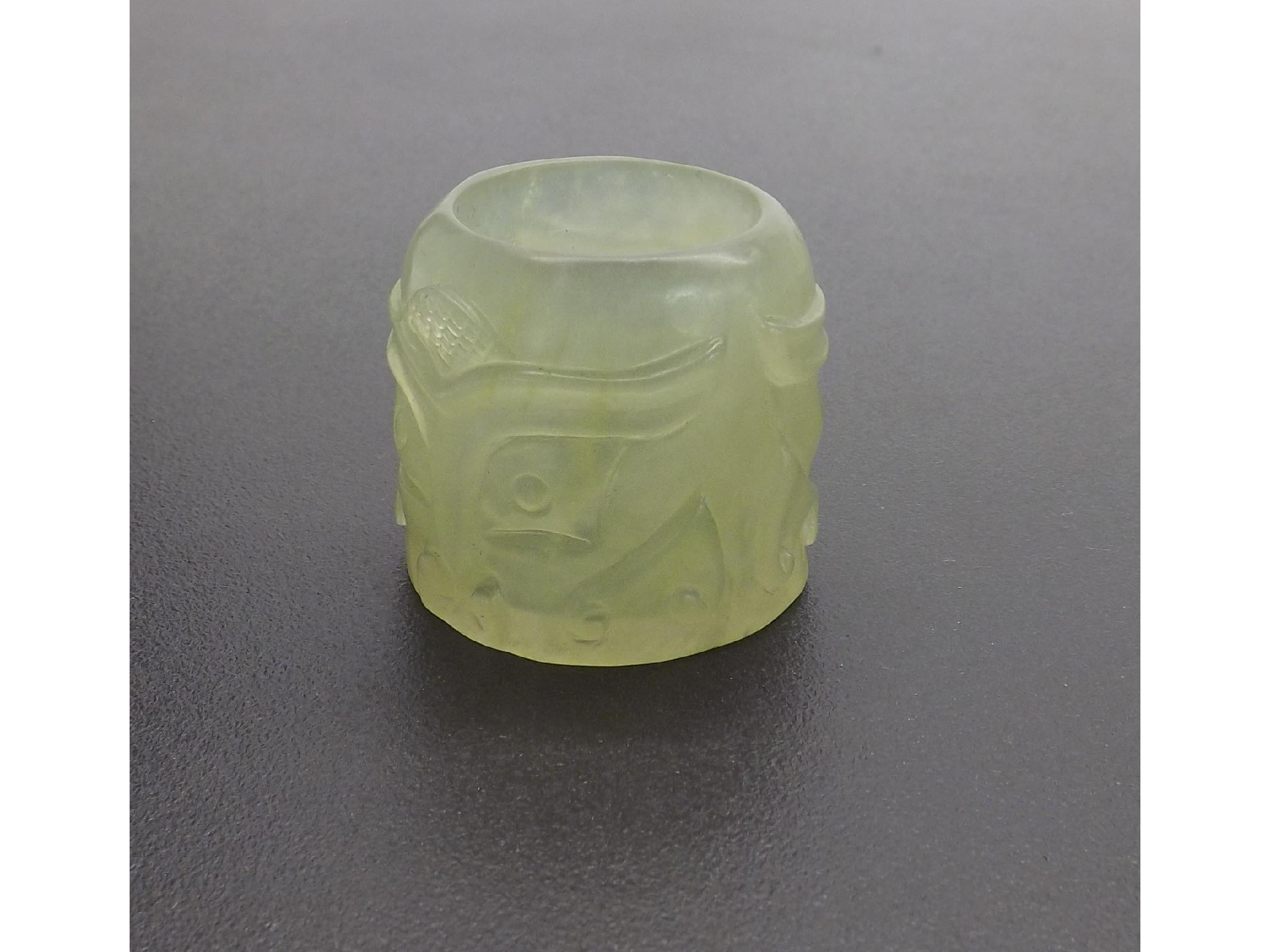 Appraisal: Chinese hardstone possibly jade carved archers ring mm diameter