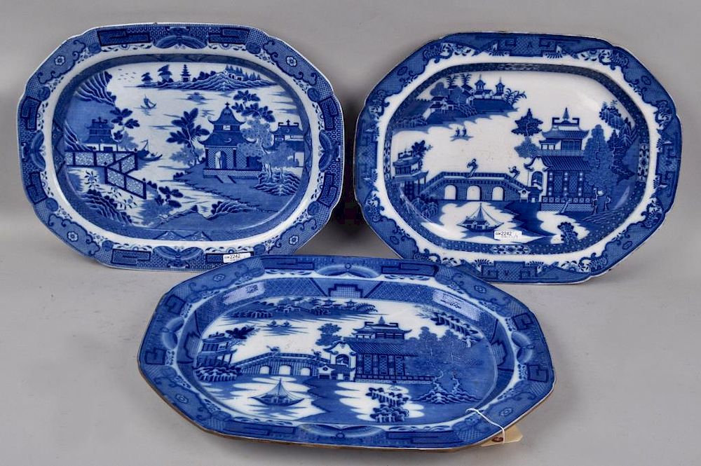 Appraisal: Group Three English Porcelain B W Platters including Swansea each