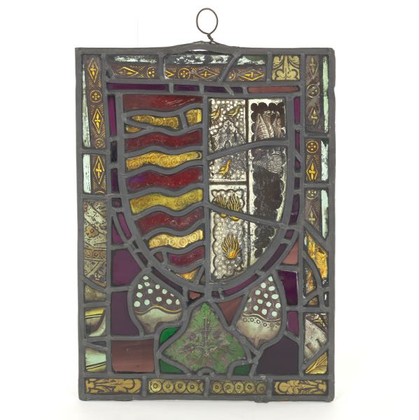 Appraisal: EARLY ENGLISH ENAMELED LEADED GLASS PANEL x Early English baronial