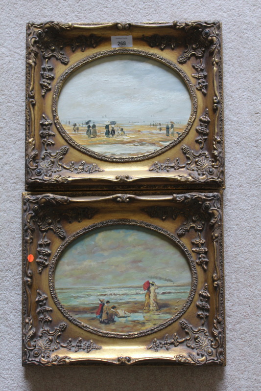 Appraisal: English School A pair of beach scenes with figures in