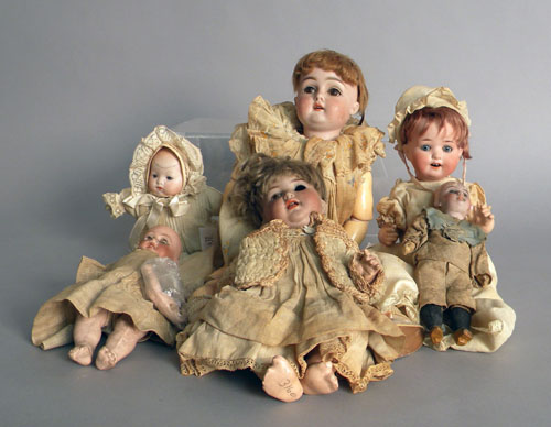 Appraisal: Six porcelain dolls late th c Simon Halbig h Heuback