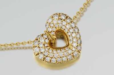 Appraisal: A Jose Hess Diamond Heart Pendant on Chain k yellow