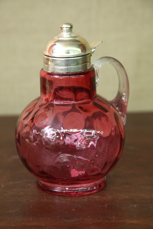 Appraisal: SYRUP Cranberry coin spot syrup with applied clear ribbed handle