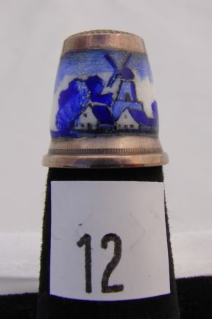 Appraisal: German sterling blue white enamel thimble