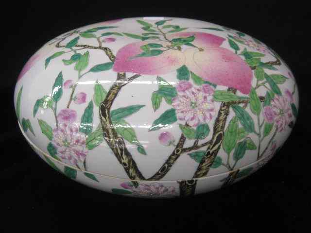 Appraisal: Oriental Porcelain Large Round Box plum decor signed '' diameter