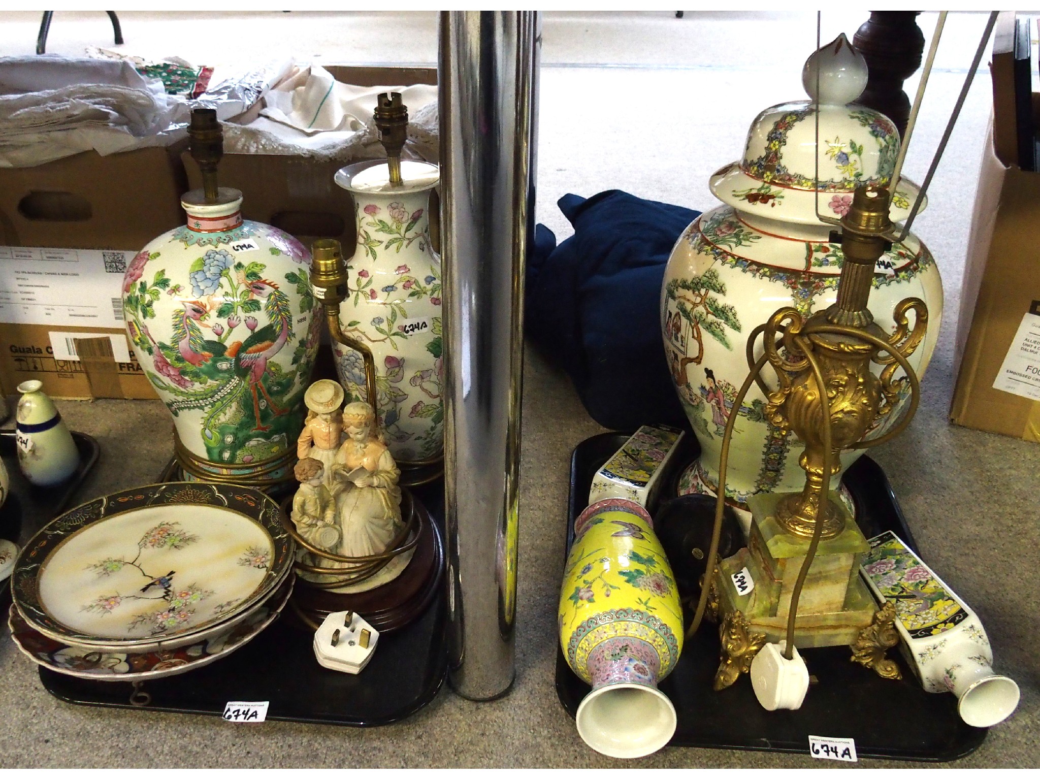 Appraisal: Two trays comprising two Chinese table lamps large Chinese ginger