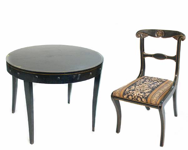 Appraisal: A Regency style ebonized extension table and four chairs height