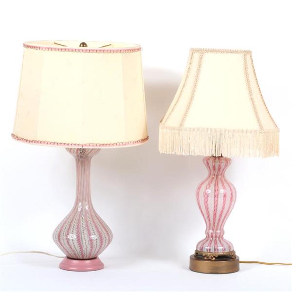 Appraisal: TWO MID CENTURY MURANO ITALIAN ART GLASS LAMPS WITH PINK