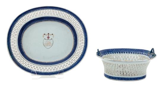 Appraisal: Sale Lot An English Lowestoft Porcelain Reticulated Basket with Undertray